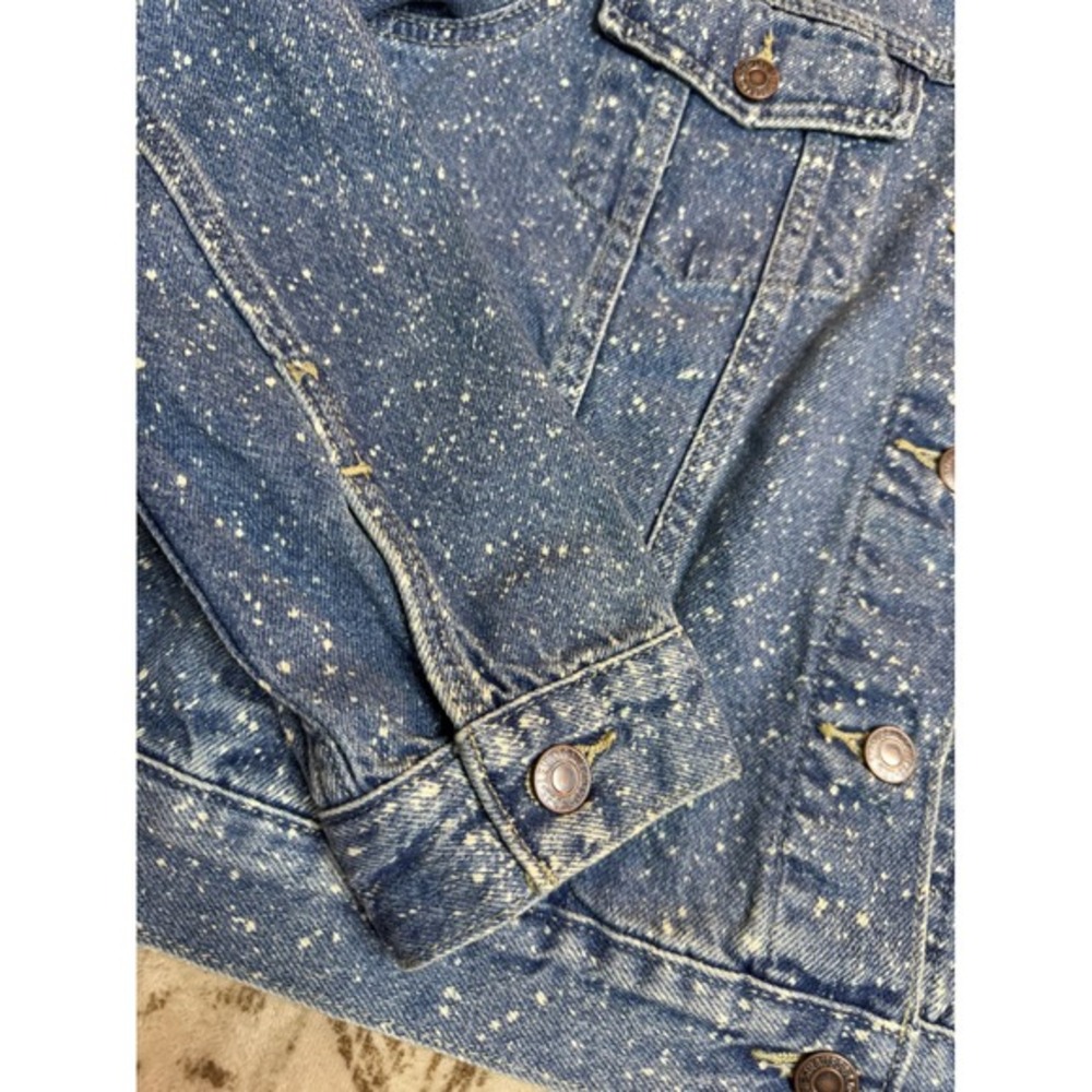 Levi's Trucker Denim Jacket Women's Large Boxy Cropped NWT Speckled‎ Splattered - Picture 11 of 11